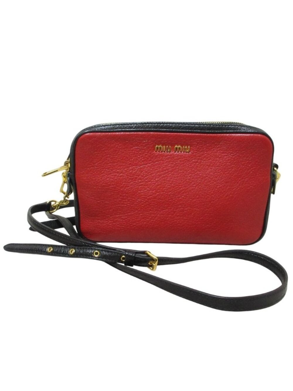 Miu Miu Madras Leather Crossbody Shoulder Bag Red Black